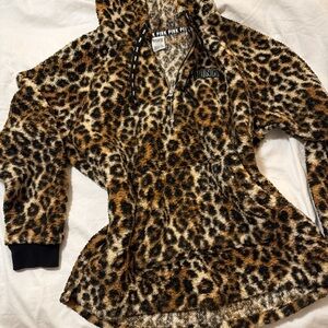 PINK Victoria's Secret Leopard Quarter Zip Teddy